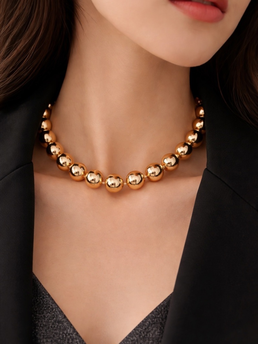 Gold Beaded Statement Necklace | Trendy Chunky Ball Chain